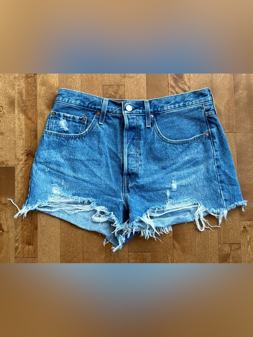 Levi's Premium 501 High-Rise Distressed Denim Shorts - Size W30